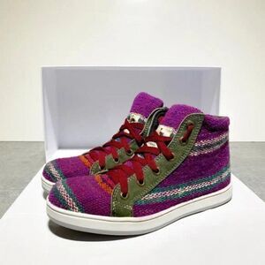 Andiz 100% Sheep Wool Handmade Purple & Green Sneakers Size 8 US